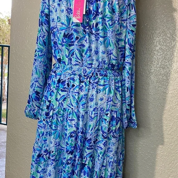 Lilly Pulitzer Blue and Green Off-Shoulder Dress - Picture 9 of 12